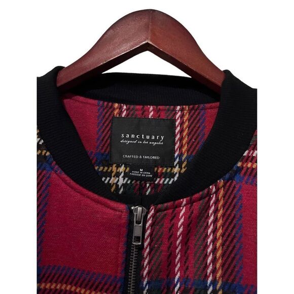 Sanctuary Red Plaid Full Zip City Topper Coatigan Jacket Size M School Academia - Picture 4 of 10